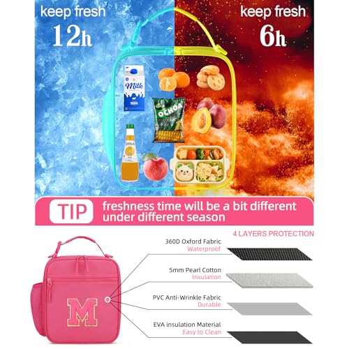 Initial Insulated Lunch Bag for Girls Kids (Rosy Red / M)