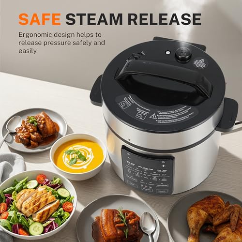 14-in-1 Electric Pressure Cooker - 6QT Stainless Steel Slow & Rice Cooker, Steamer, Sauté, Yogurt Maker, Multi-Cooker with Dishwasher-Safe & Non-Stick (Stainless Steel/Black 6Qt / 6 Quarts)
