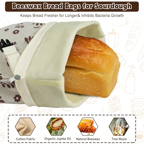 2 Pack Reusable Beeswax Bread Bags for Homemade Sourdough with Zipper