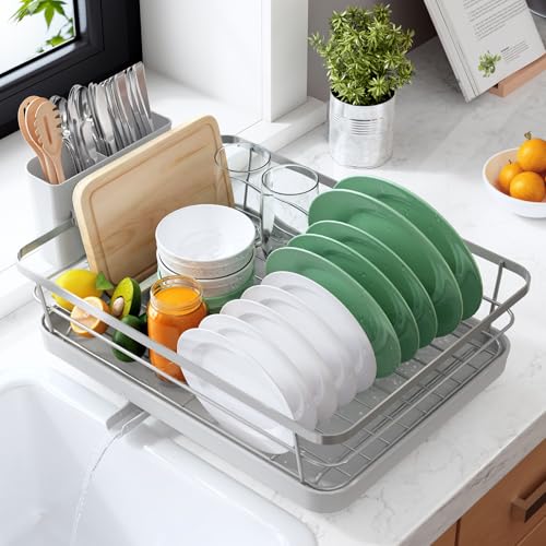 Dish Drying Rack for Kitchen Counter (Silver / 12''W x 15.5''L - 1 Tier)