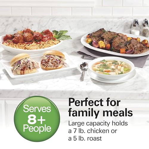 Portable 7 Quart Programmable Slow Cooker with Three Temperature Settings (Lid Latch Strap for Easy Travel, Black / 7 Quarts)