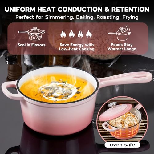 Cast Iron Sauce Pan Pot (Pink / 2 Quarts)