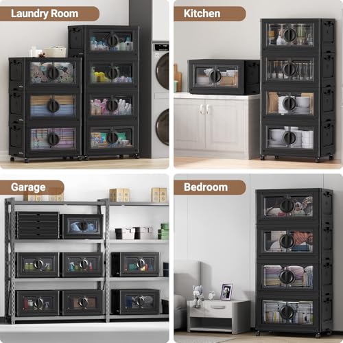 480Qt Lockable Stackable Storage Bins with Lids (Black / 120QT-4Pack)