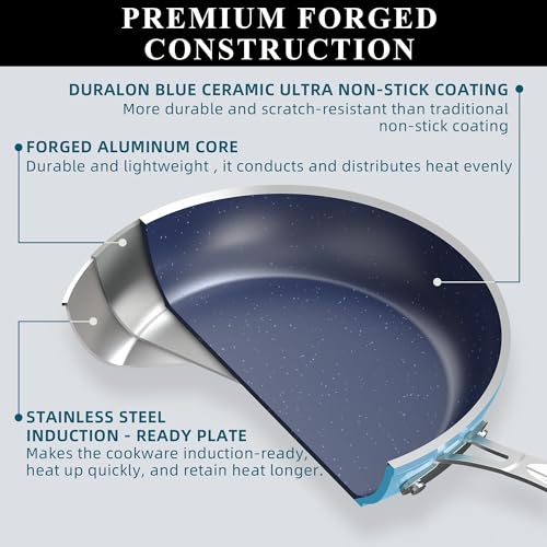 9pc Cookware Set Healthy Duralon Blue Ceramic Nonstick Coated (9 Piece Cookware Set / Cozy Blue)