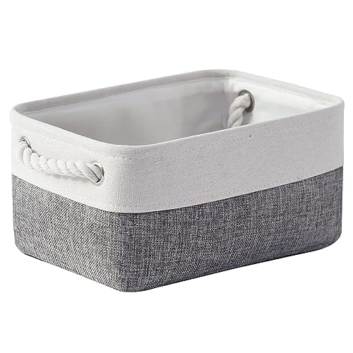 Organization and Storage Basket for Shelves (White&Grey / Small -11.8Lx7.9Wx5.2H)