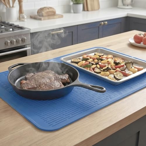 Silicone Dish Drying Mat for Multiple Usage (Lichen Blue / 28"L x 18"W)