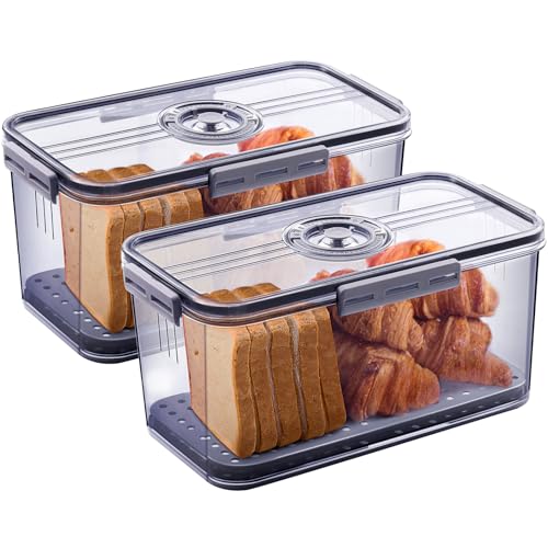 2Pcs Bread Box Bread Boxes for Kitchen Counter Airtight (Grey)