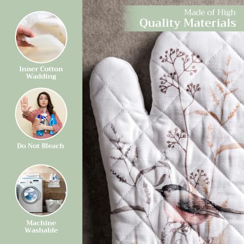 Maison d'Hermine Oven Gloves 100% Cotton Oven Mitt (058 - Meadow Florals - Brown / 7.5" x 13" (Oven Mitt))