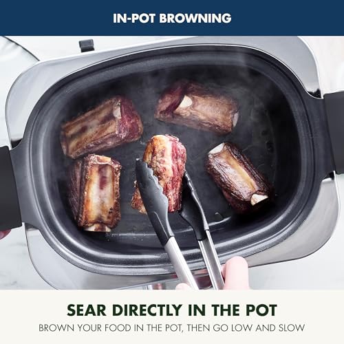 Elite 8-in-1 Programmable 6QT Electric Slow Cooker,Dishwasher Safe Lid & Removable Crock, PFAS-Free Healthy Ceramic Nonstick Multi-Cooker,Sear, Sauté,Brown,Steam Basket,Roast, Oxford Blue (6 Quarts / Oxford Blue)