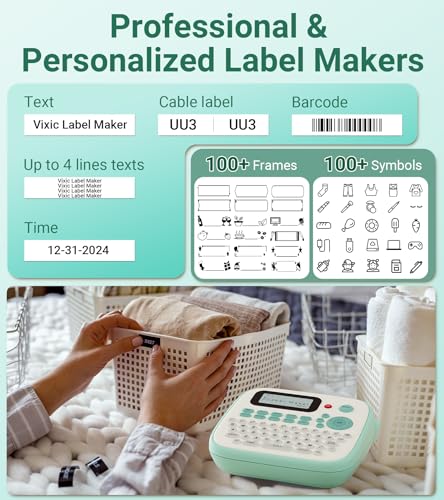 Label Maker D210S Label Maker Machine with 4 Tapes (Green Label Maker)