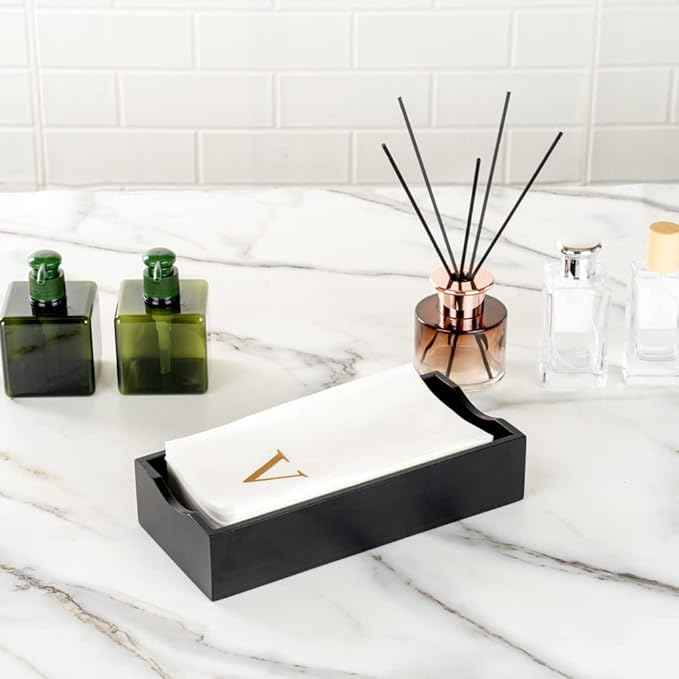 Luxenap 15.8 X 7.9 Inch Linen-Feel Guest Towels, 50 Lettered Hand Towels - Gold Letter 'V', Sans Serif Font, White Paper Dinner Napkins, airlaid, For Restrooms And Tables