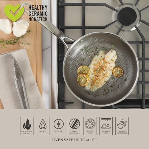 Badgley Hybrid Nonstick 9.5 Inch TriPly Stainless Steel Fry Pan & Stay Cool Handle (Triply Stainless / 9.5" Fry Pan)
