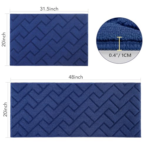 Kitchen Runner Rug (Navy Blue / 20"x48"+20"x32")