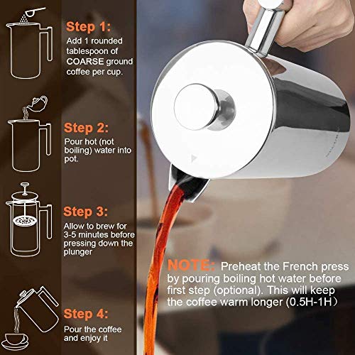 French Press Coffee Maker (Silver / 12 oz)