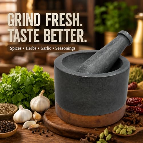 Mortar and Pestle (Matte Stone with Wooden Base)