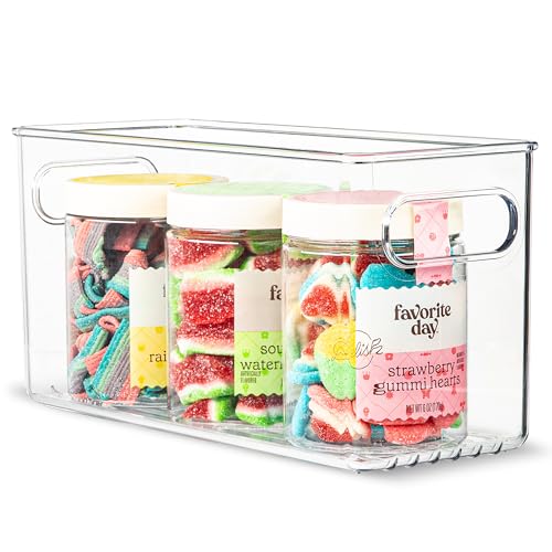 Plastic Food Storage Clear Container Bin with Handles for Organizing Kitchen (10x4x5)