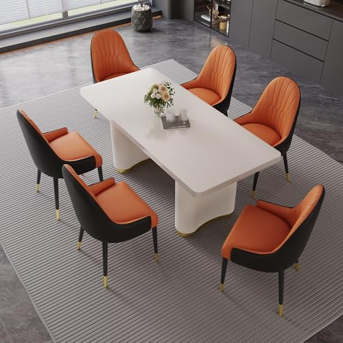 Orange Dining Chairs Set of 2 with High Backs Mid Century Modern Kitchen Dining Room Chairs PU Faux Leather Upholstered Large Padded Accent Chair with Legs (Orange)