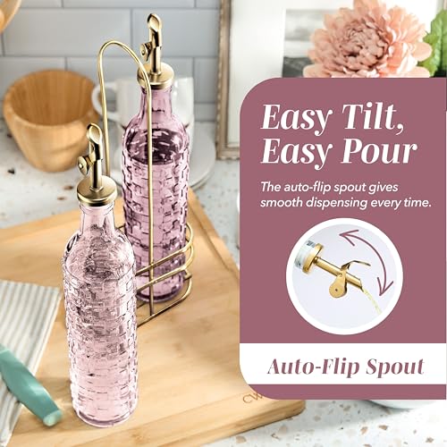 Glass Olive Oil Bottle Dispenser (Checkered / Pink)