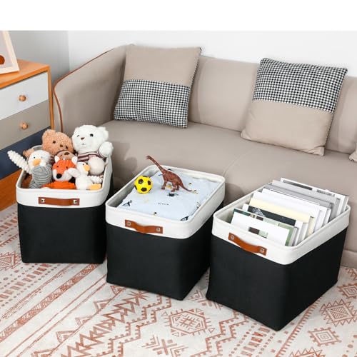 Large Storage Baskets Fabric Storage Bins (White&Black / XL-16"x 12"x12")