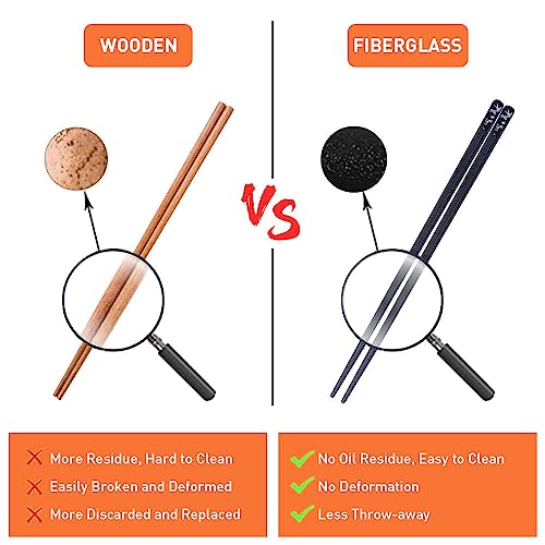 5 Pairs Reusable Chopsticks Premium Fiberglass Cute Japanese Korean Style Dishwasher Safe Chop sticks 9.5 Inch Gift Set (Colorful)