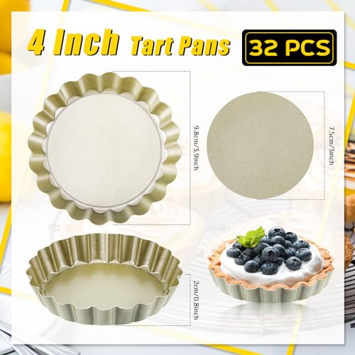 32 Pcs 4 Inch Tart Pans Nonstick (Gold / 4 Inch)