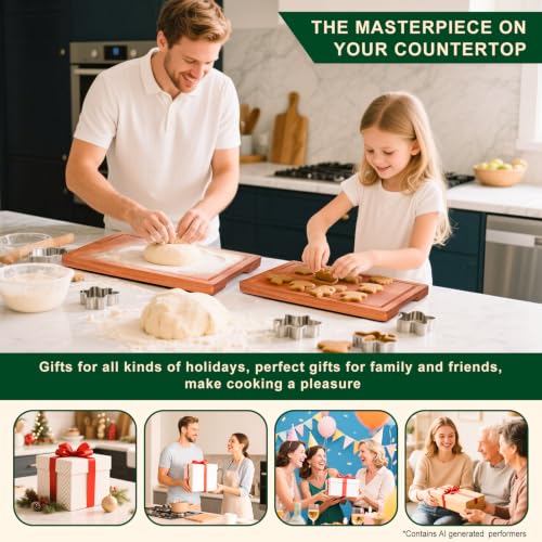 Wooden Cutting Board Set of 4 with Holder Solid Wood Chopping Boards for Kitchen with Juice Grooves Thick Large Cutting Board (15.7"L x 11.8"W)