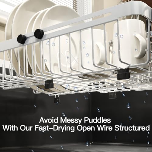 White Expandable Dish Drying Rack Over The Sink with Anti Slip Grip (White / For 13-30" W Sink)