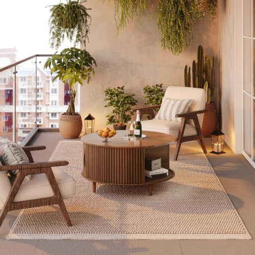 Round Coffee Table with Storage (Chestnut Brown)