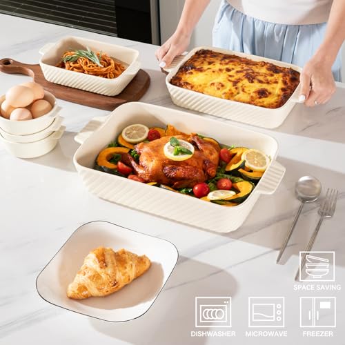 Sweejar Ceramic Baking Dish Set (Beige / Set of 3)