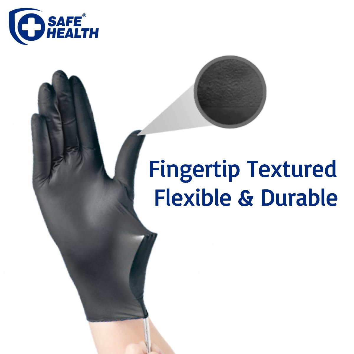 SAFE HEALTH Nitrile Black Industrial Disposable Gloves-Medium 3.5 Mil Box of 100 Powder Free-Latex Free Tattoo-Beauty Salon-Hair Nail Studio-Auto Repair-Car Maintenance-Household-Daily