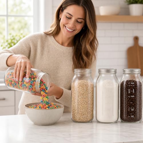 64 oz Large Plastic Mason Jars with Airtight Lids Wide Mouth (2 Pack Silver)