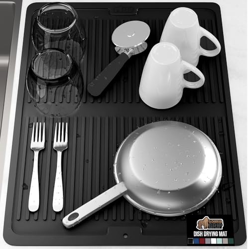 Patented BPA Free Silicone Dish Drying Mat (18" x 24" / Silicone / Black)
