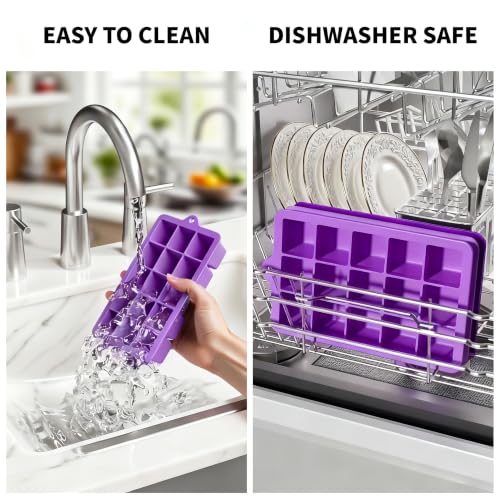 Silicone Ice Cube Tray 2 Pack (Ice Cube Tray 2 Pack / Purple+Purple)