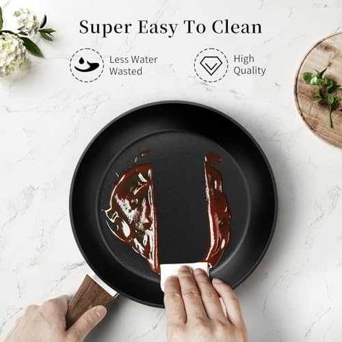 Nonstick Ceramic Frying Pans Skillets Set with Lid 8"+9.5"+11" (Black)