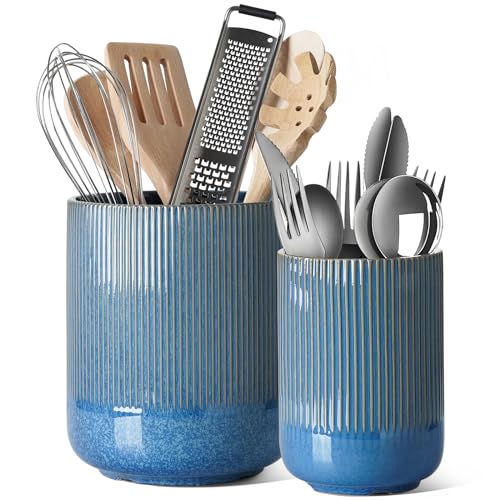 Utensil Holder for Kitchen Counter (Blue Marble)