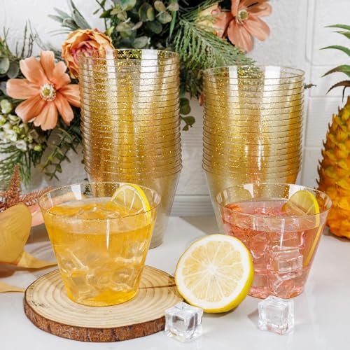 100 Pcs Gold Plastic Cups (Glitter-9oz-100)