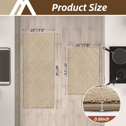 Soft Kitchen Rugs Set of 2 Non Slip 20"x32"+20"x48" (Warm Beige / 20 X 30 "+ 20 X 48 ")