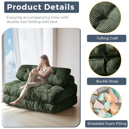 Folding Sofa Bed (Dark Green / Full)
