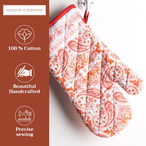 Maison d'Hermine Oven Gloves 100% Cotton Oven Mitt (055 - Orient / 7.5" x 13" (Oven Mitt))