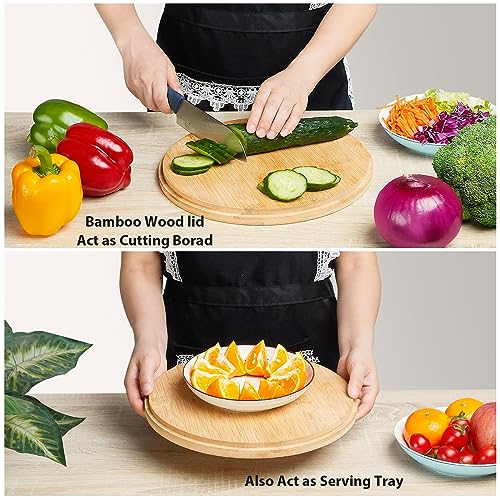 11.3" Extra Large Salad Bowl with Wooden Lid & Servers (11.3 inch / Matte Black)