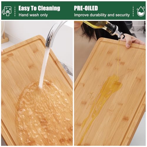 Organic Bamboo Cutting Boards for Kitchen (Natural / 15"L x 10"W)