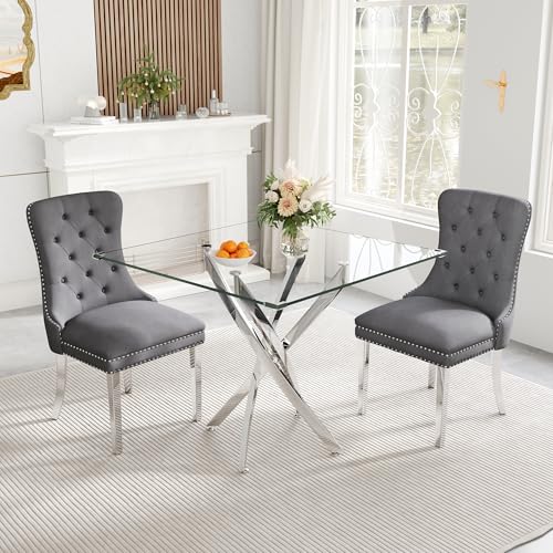 Square Glass Dining Table for 4 (Silver Square Table / 1 Piece)