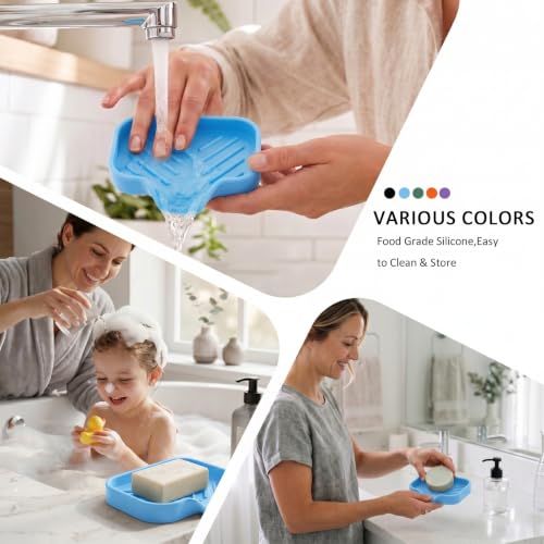 Silicone Soap Dish with Drain Spout (Light Blue / S(4.9"×3.2"))