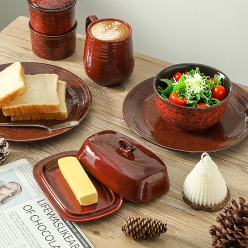 Butter Dish with Lid for Countertop (Red)