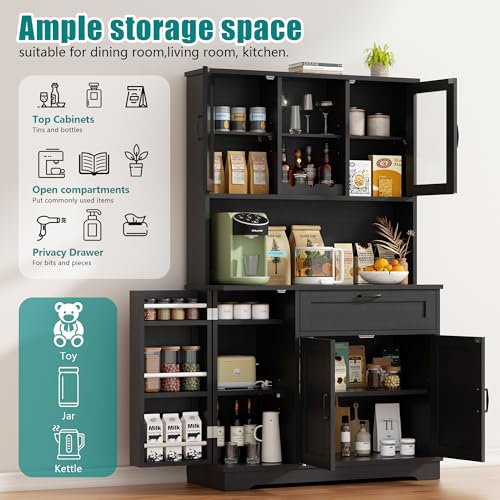 Farmhouse Pantry Cabinet with Acrylic Doors (Black)
