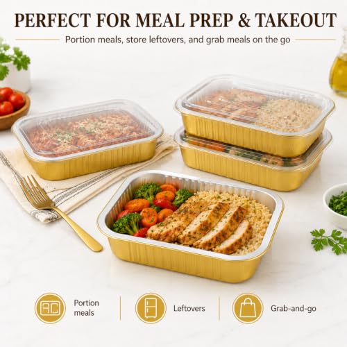 40 Pack 8.7"×6" Aluminum Pans with Lids Heavy Duty (40 Count)