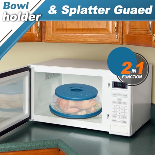 2 in 1 WENWELL Microwave Splatter Cover for Food & Mat (10" Blue cover & 10" black mat)