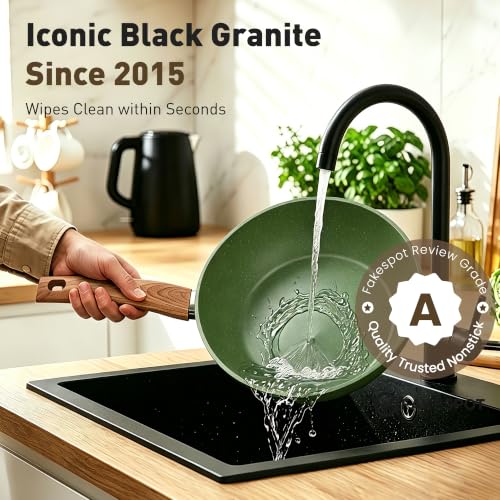 17 Piece Pots and Pans Set Non Stick (Green / 17-piece)
