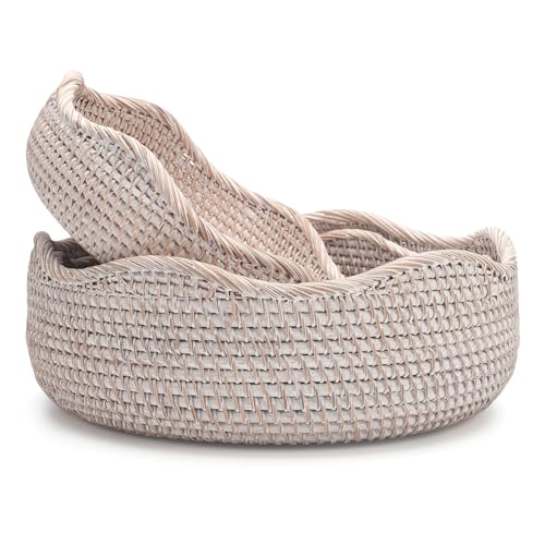 Rattan Bread Basket (Set of 3 (Small/Medium/Large) - Whitewash)