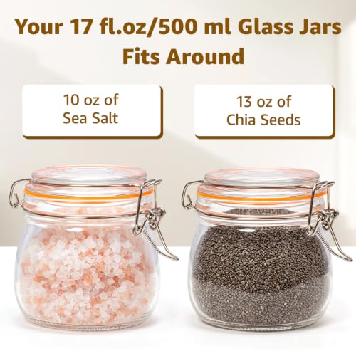 Small Glass Storage Jars with Airtight Lids Wide Mouth 17 oz 6 Pack (Clear 17oz Square -6 sets)